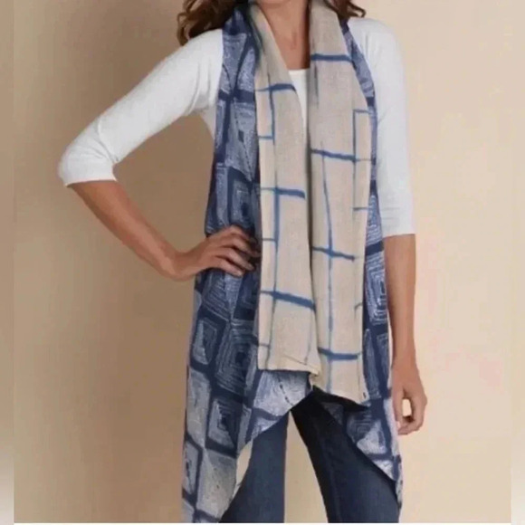NWT Soft Surroundings indigo desert gauze linen vest reversible - Picture 1 of 12